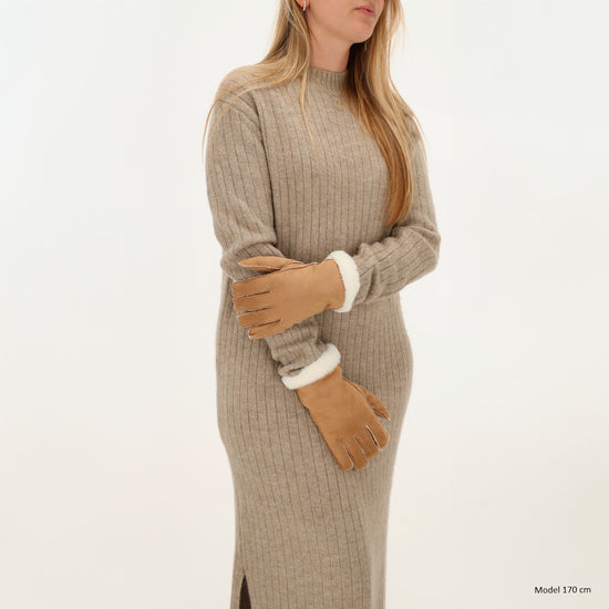 Winterhandschuh in Cognac in Wildleder-Optik - leder-accessoires.com
