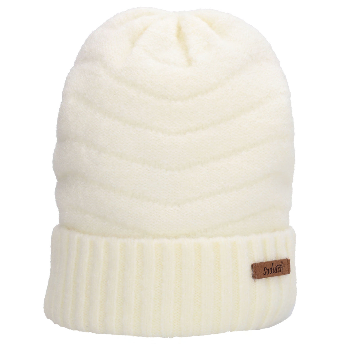 Wintermütze Weiß 22x21cm mit welligem Strickmuster - leder-accessoires.com