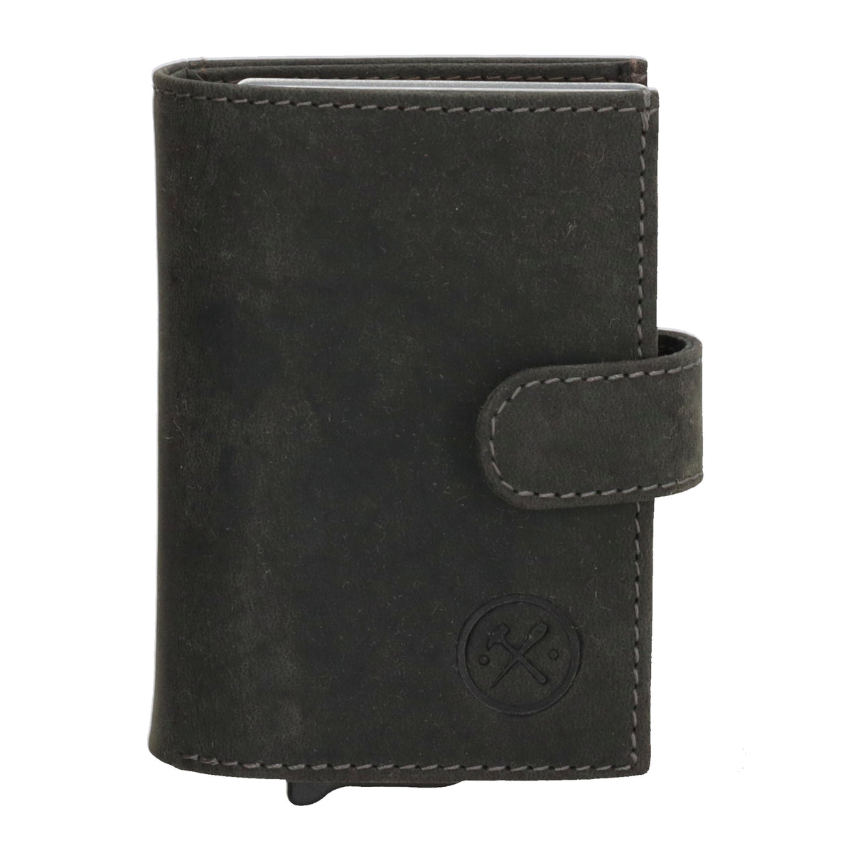 Schwarze Leder Safety Wallet 8,3x10,5cm mit Druckknopf & Reißverschlussfach - leder-accessoires.com