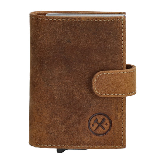 Kompakte Safety Wallet 8,3x10,5cm aus braunem Leder mit Karten- & Münzfach - leder-accessoires.com