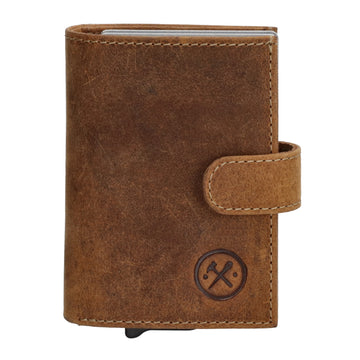 Kompakte Safety Wallet 8,3x10,5cm aus braunem Leder mit Karten- & Münzfach - leder-accessoires.com