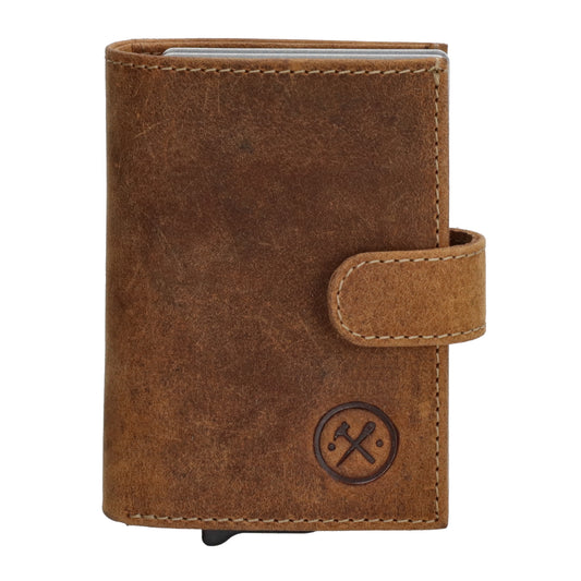 Kompakte Safety Wallet 8,3x10,5cm aus braunem Leder mit Karten- & Münzfach - leder-accessoires.com