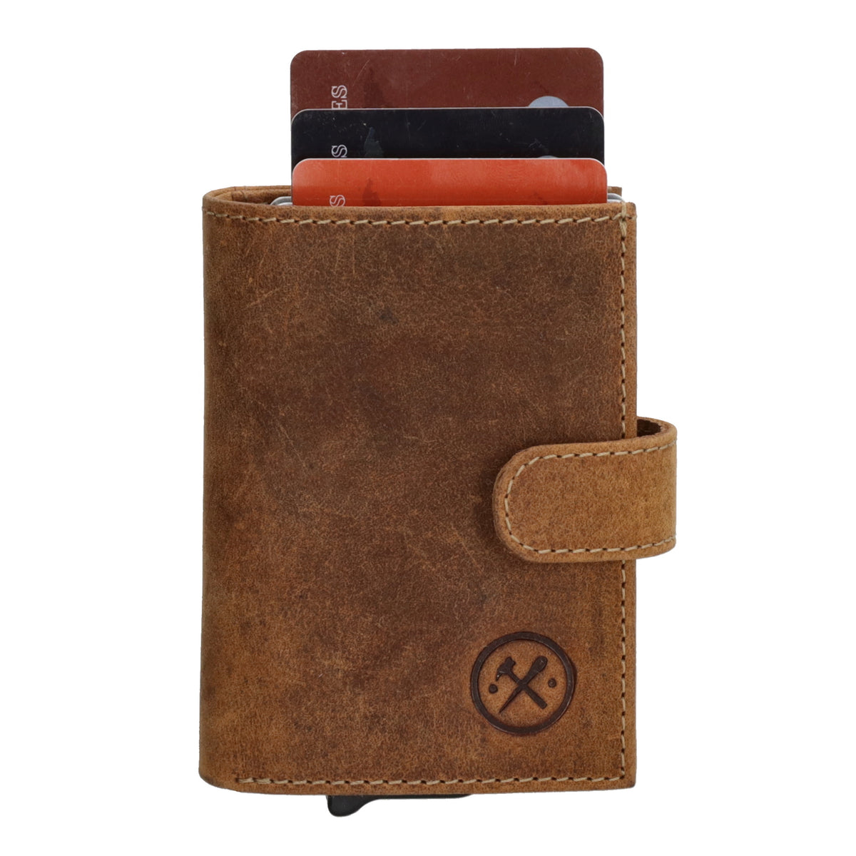 Kompakte Safety Wallet 8,3x10,5cm aus braunem Leder mit Karten- & Münzfach - leder-accessoires.com