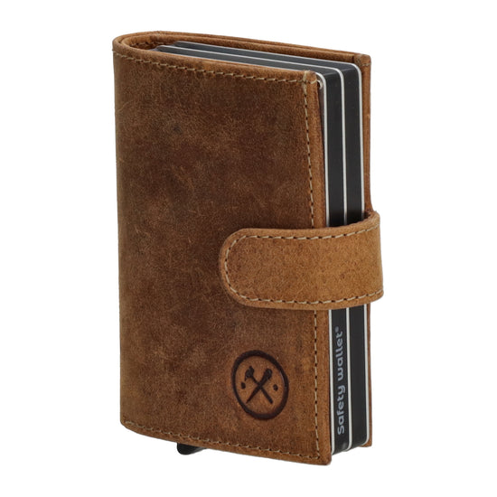 Kompakte Safety Wallet 8,3x10,5cm aus braunem Leder mit Karten- & Münzfach - leder-accessoires.com