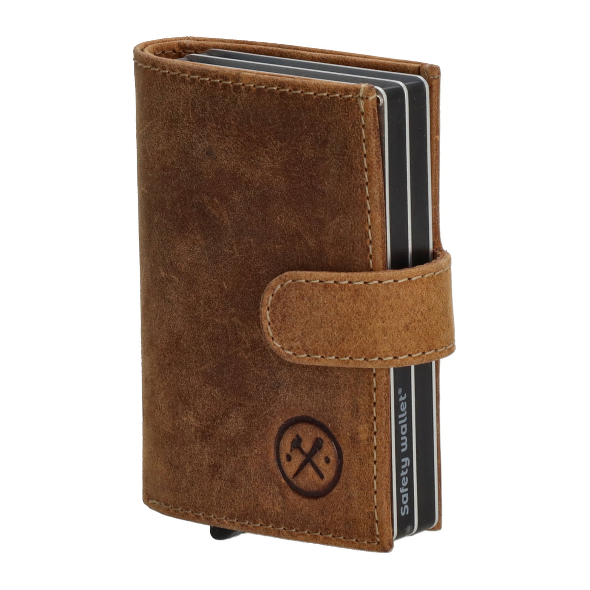 Kompakte Safety Wallet 8,3x10,5cm aus braunem Leder mit Karten- & Münzfach - leder-accessoires.com