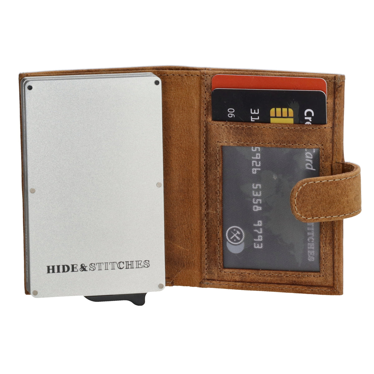 Kompakte Safety Wallet 8,3x10,5cm aus braunem Leder mit Karten- & Münzfach - leder-accessoires.com