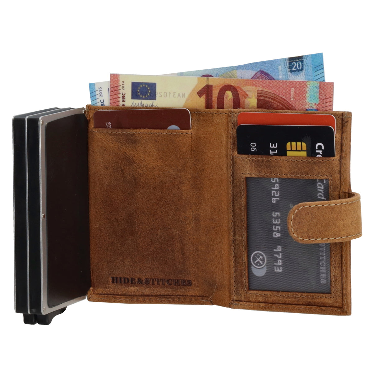 Kompakte Safety Wallet 8,3x10,5cm aus braunem Leder mit Karten- & Münzfach - leder-accessoires.com