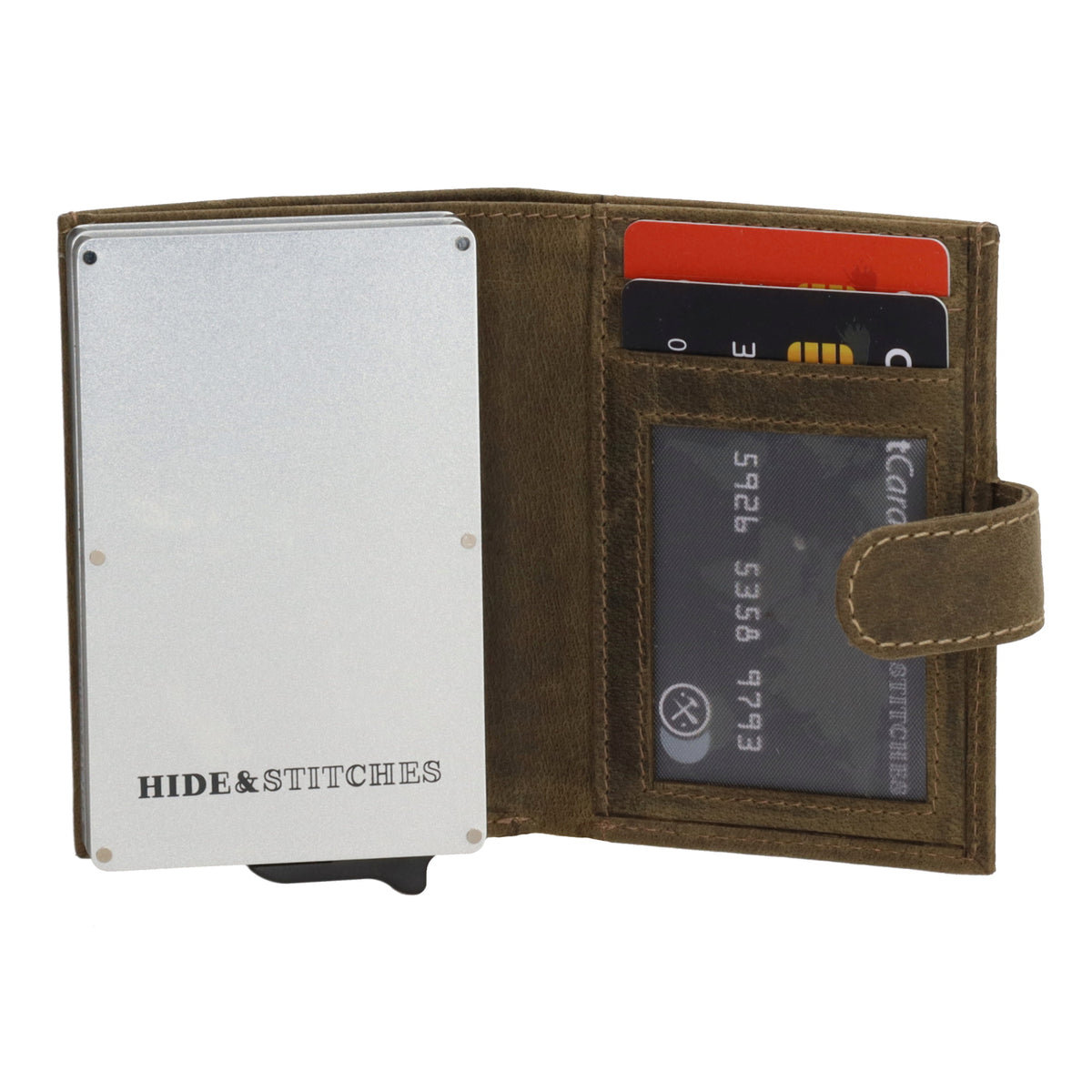 Safety Wallet | Börse 10,5 x 8cm in Olivgrün - leder-accessoires.com
