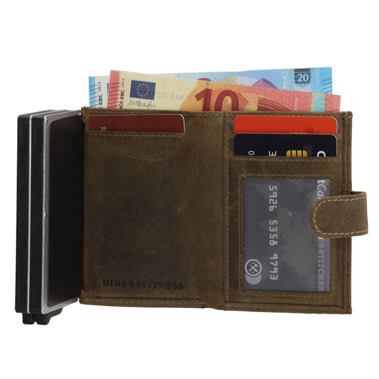 Safety Wallet | Börse 10,5 x 8cm in Olivgrün - leder-accessoires.com