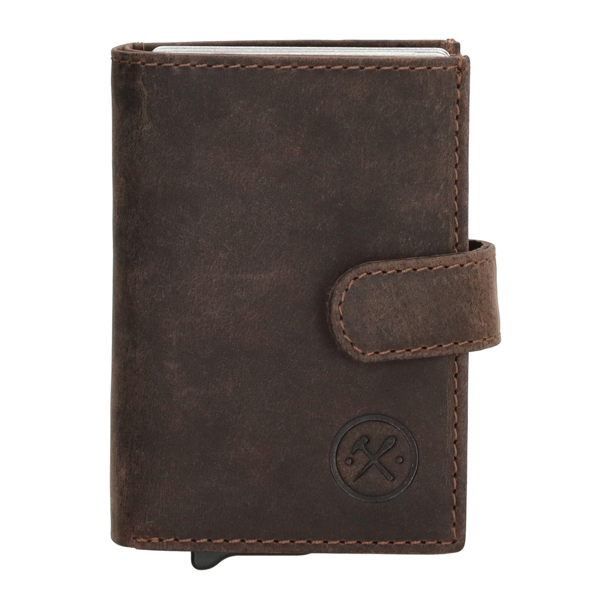 Dunkelbraune Leder Safety Wallet 8,3x10,5cm im Vintage-Look für Karten - leder-accessoires.com