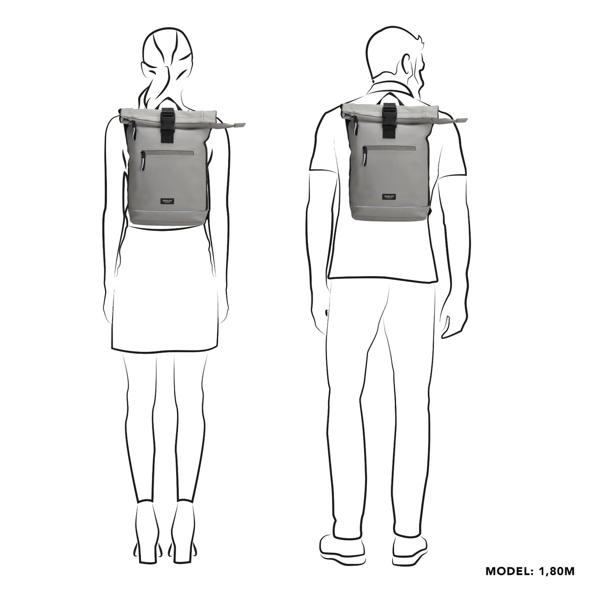 Rolltoprucksack 42x28x10cm in Hellgrau mit Klickverschluss - leder-accessoires.com