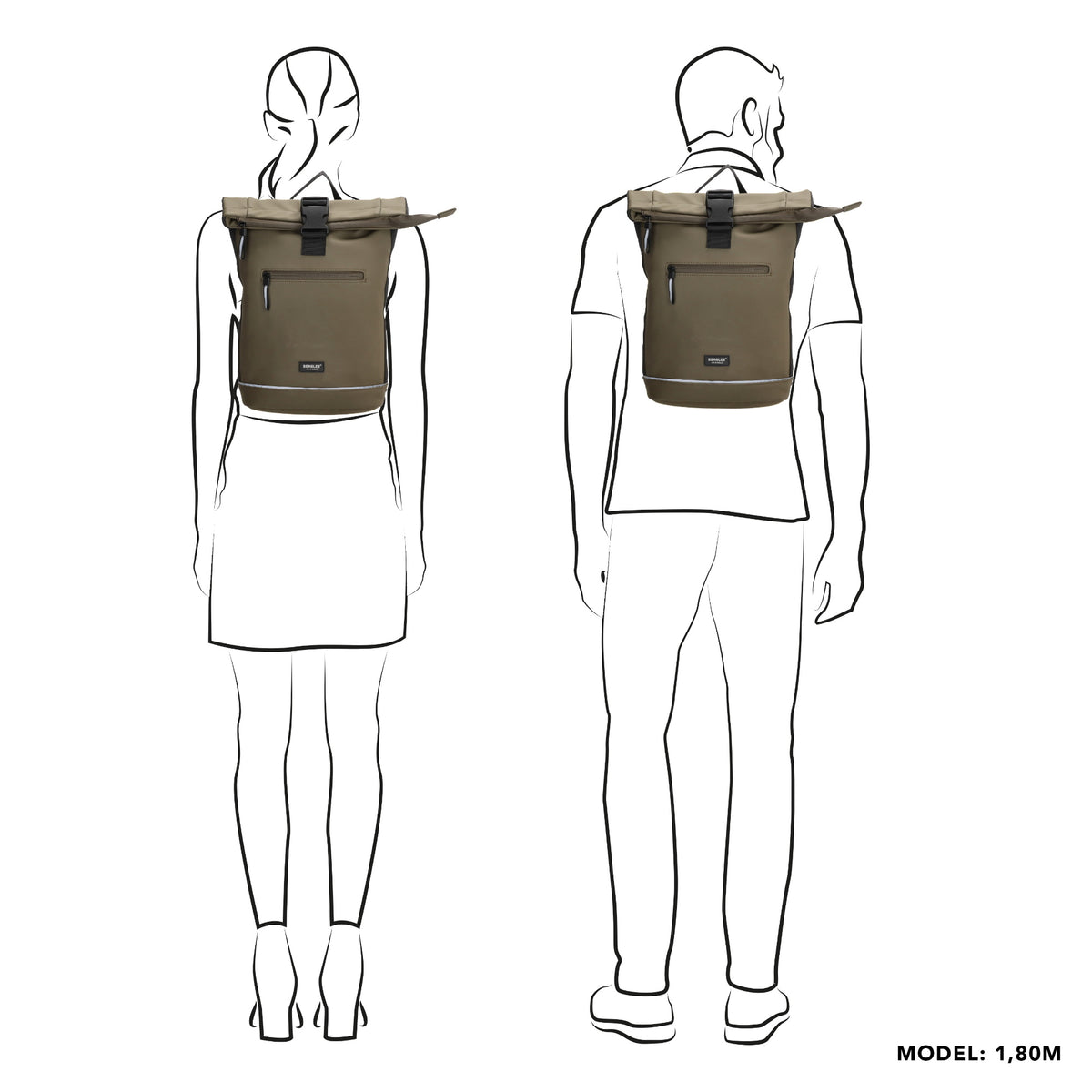 Rolltoprucksack 42x28x10cm in Oliv|Khaki mit Klickverschluss - leder-accessoires.com