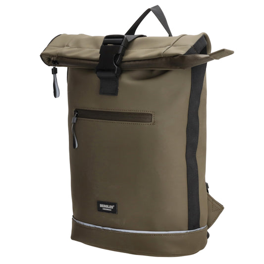 Rolltoprucksack 42x28x10cm in Oliv|Khaki mit Klickverschluss - leder-accessoires.com