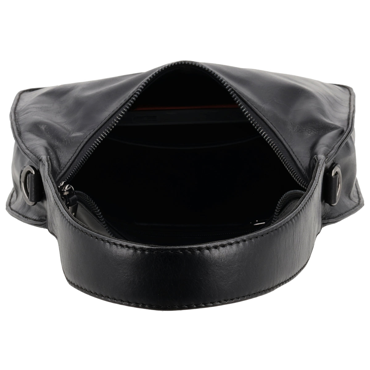 Schultertasche 28x26cm in Schwarz mit separatem Umhängeriemen - leder-accessoires.com