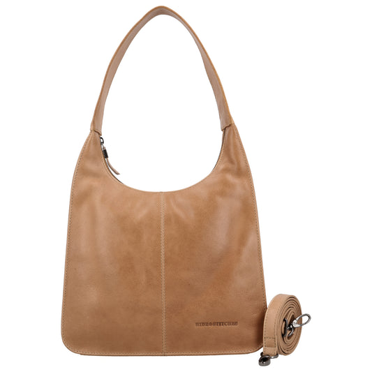 Schultertasche 28x26cm in Taupe mit separatem Umhängeriemen - leder-accessoires.com