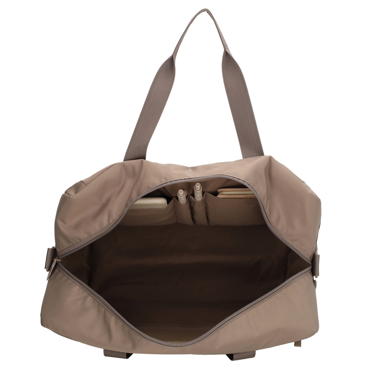 Reisetasche 41 x 28cm in Taupe mit Aufsteckfunktion - leder-accessoires.com