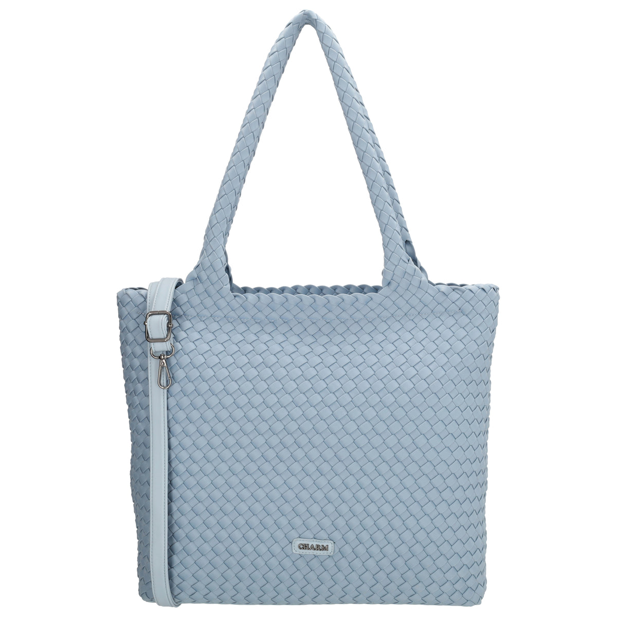 Shopper in Hellblau 43x35cm geflochtene Optik - leder-accessoires.com