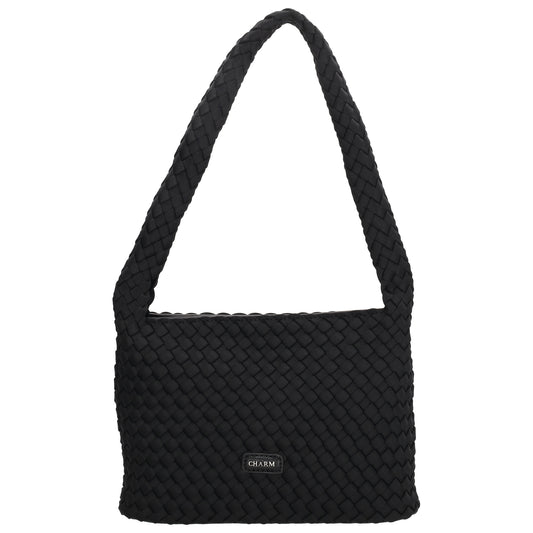 Handtasche in Schwarz 19x30cm geflochtene Optik - leder-accessoires.com