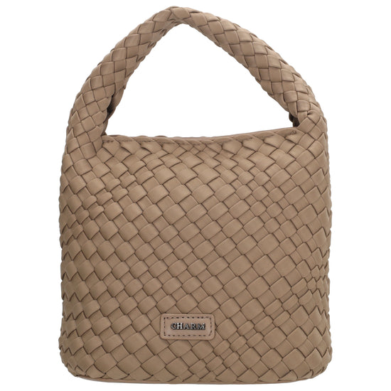 Handtasche in Taupe 17,5x22cm geflochtene Optik - leder-accessoires.com