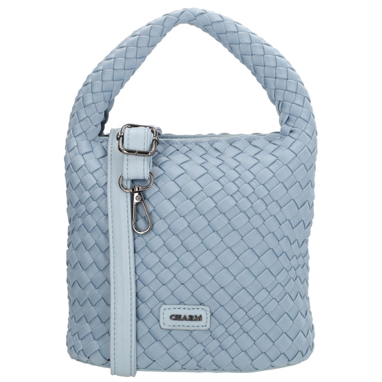 Handtasche in Hellblau 17,5x22cm geflochtene Optik - leder-accessoires.com