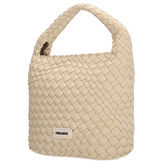 Handtasche in Creme 17,5x22cm geflochtene Optik - leder-accessoires.com