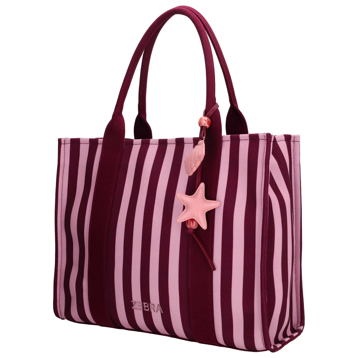 Shopper | Strandtasche 42x33cm Pink gestreift mit Reißverschluss - leder-accessoires.com