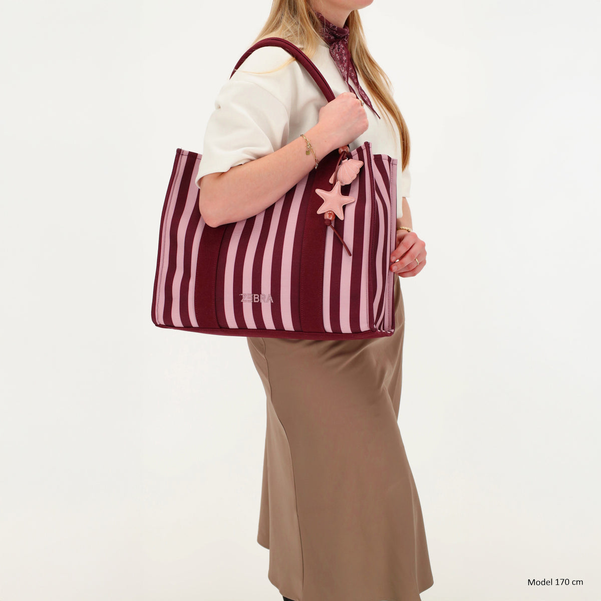Shopper | Strandtasche 42x33cm Pink gestreift mit Reißverschluss - leder-accessoires.com