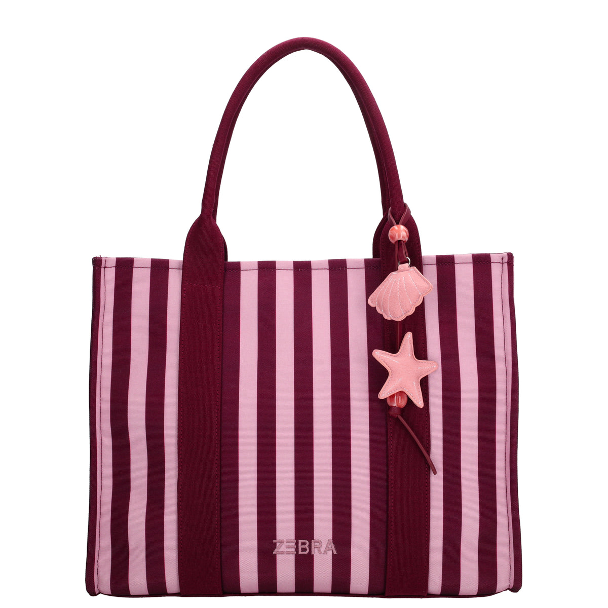 Shopper | Strandtasche 42x33cm Pink gestreift mit Reißverschluss - leder-accessoires.com