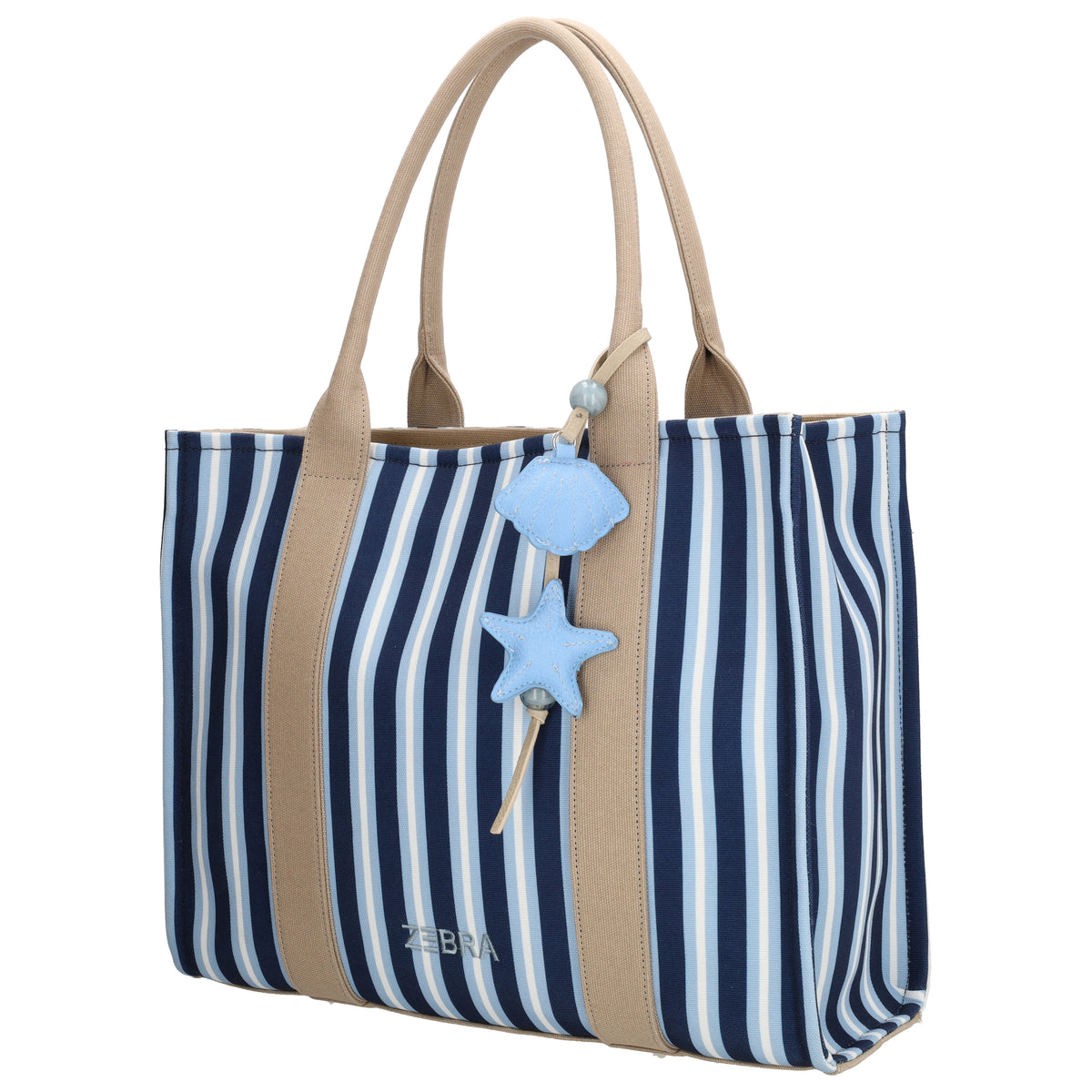 Shopper | Strandtasche 42x33cm Blau gestreift mit Reißverschluss - leder-accessoires.com