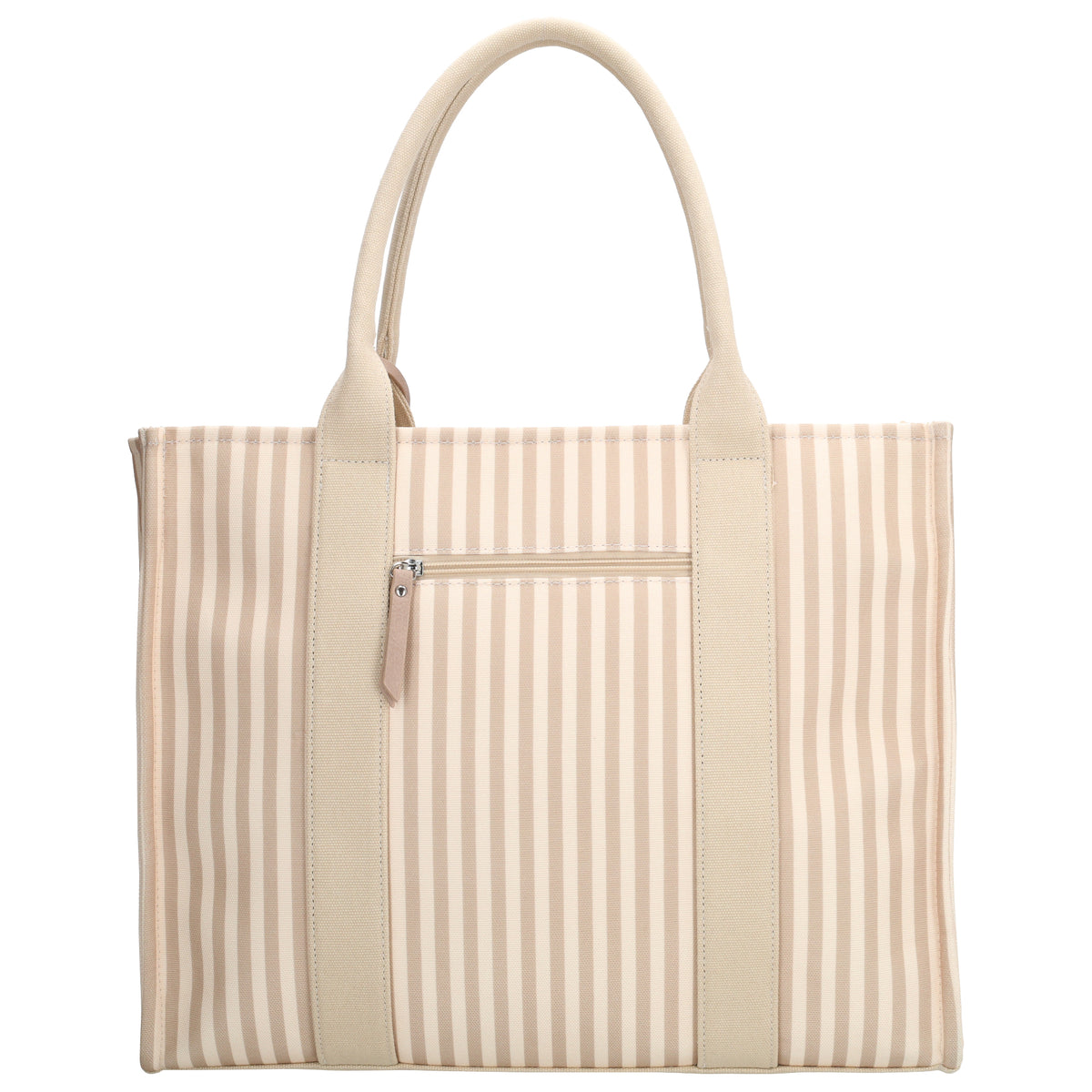 Shopper | Strandtasche 42x33cm Creme gestreift mit Reißverschluss - leder-accessoires.com