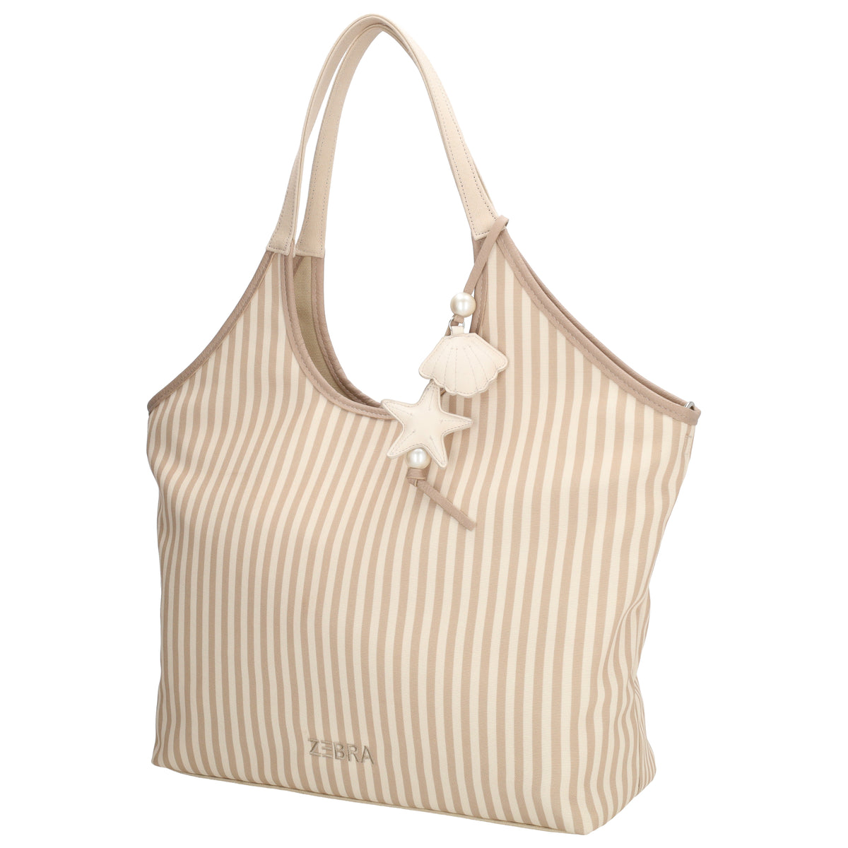 Shopper | Strandtasche 51x32cm Creme gestreift mit Reißverschluss - leder-accessoires.com