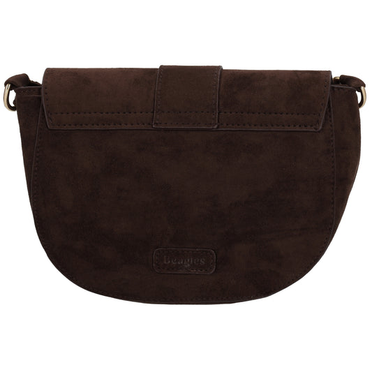 Crossbody 20 x 14cm Tasche Damen Dunkelbraun – Umhängetasche in Velours-Optik