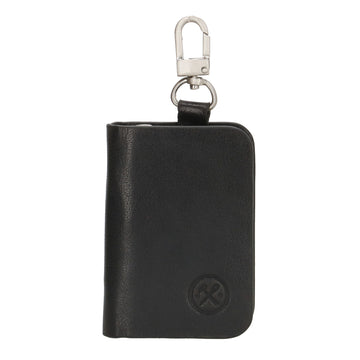 Schlüsseletui 7,5x9cm in Schwarz aus Leder mit Karabiner - leder-accessoires.com