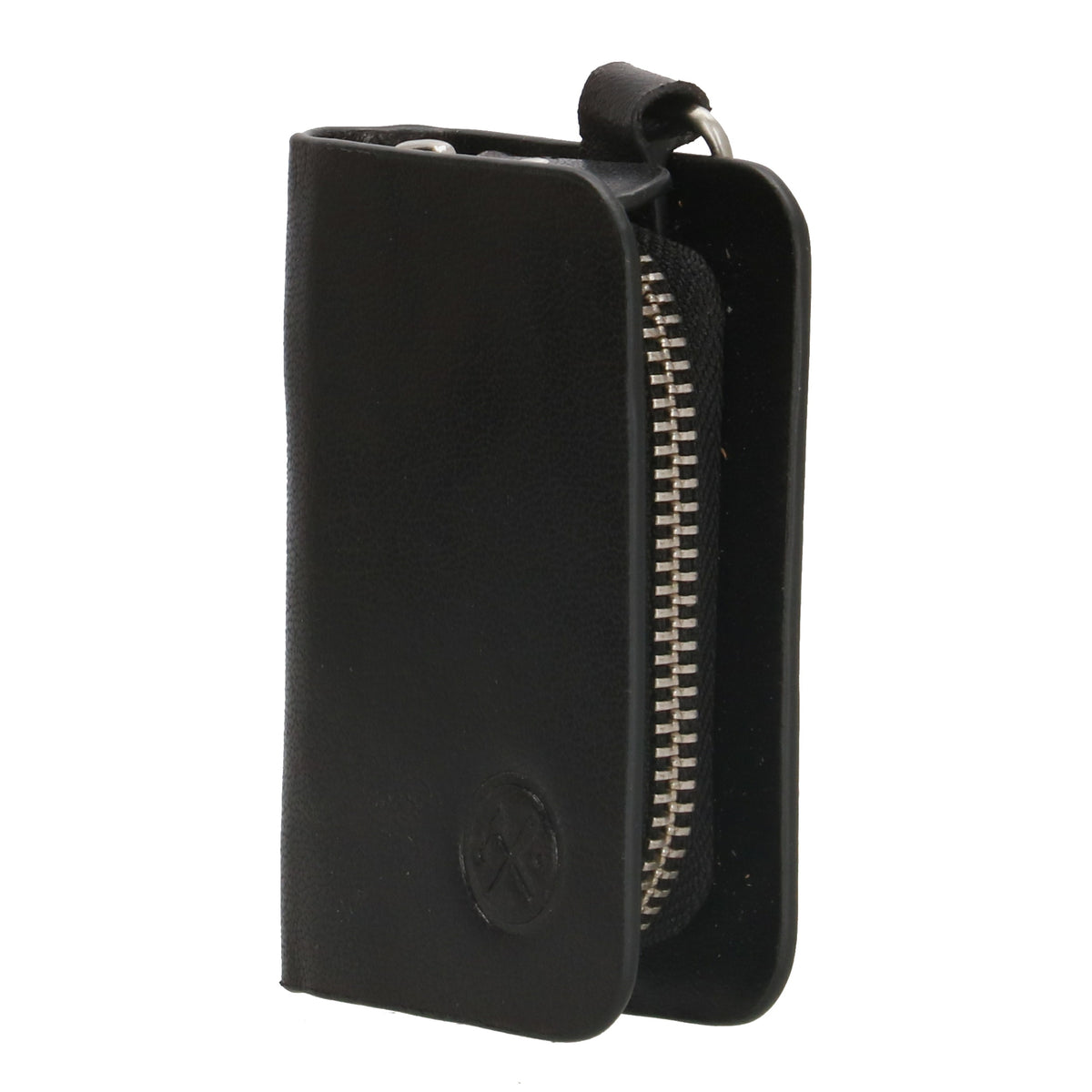 Schlüsseletui 7,5x9cm in Schwarz aus Leder mit Karabiner - leder-accessoires.com