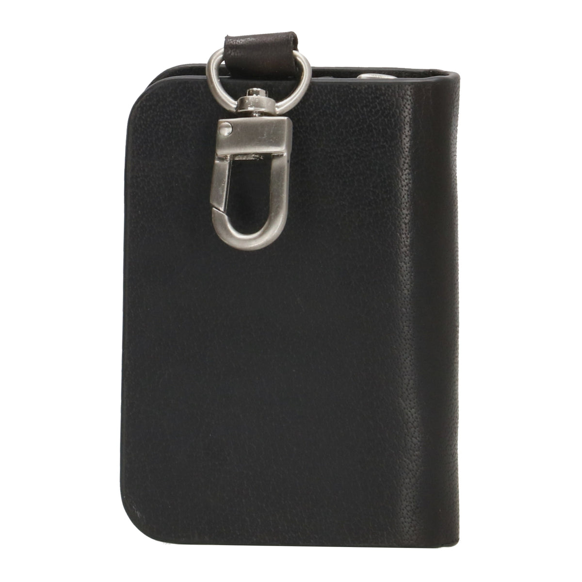 Schlüsseletui 7,5x9cm in Schwarz aus Leder mit Karabiner - leder-accessoires.com