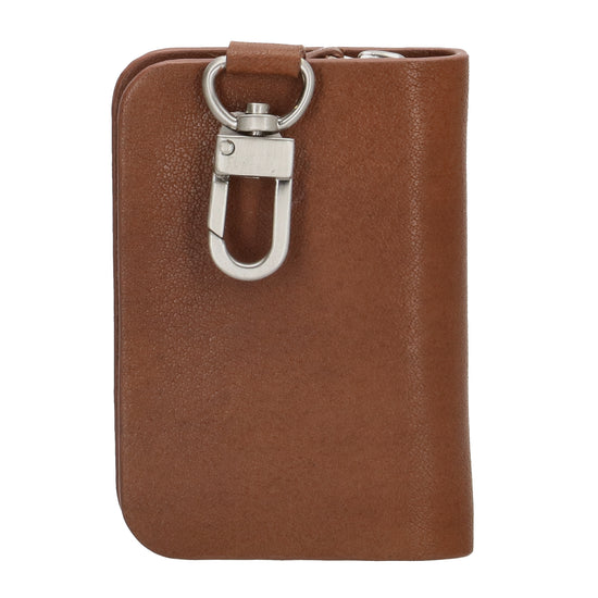Schlüsseletui 7,5x9cm in Cognac aus Leder mit Karabiner - leder-accessoires.com