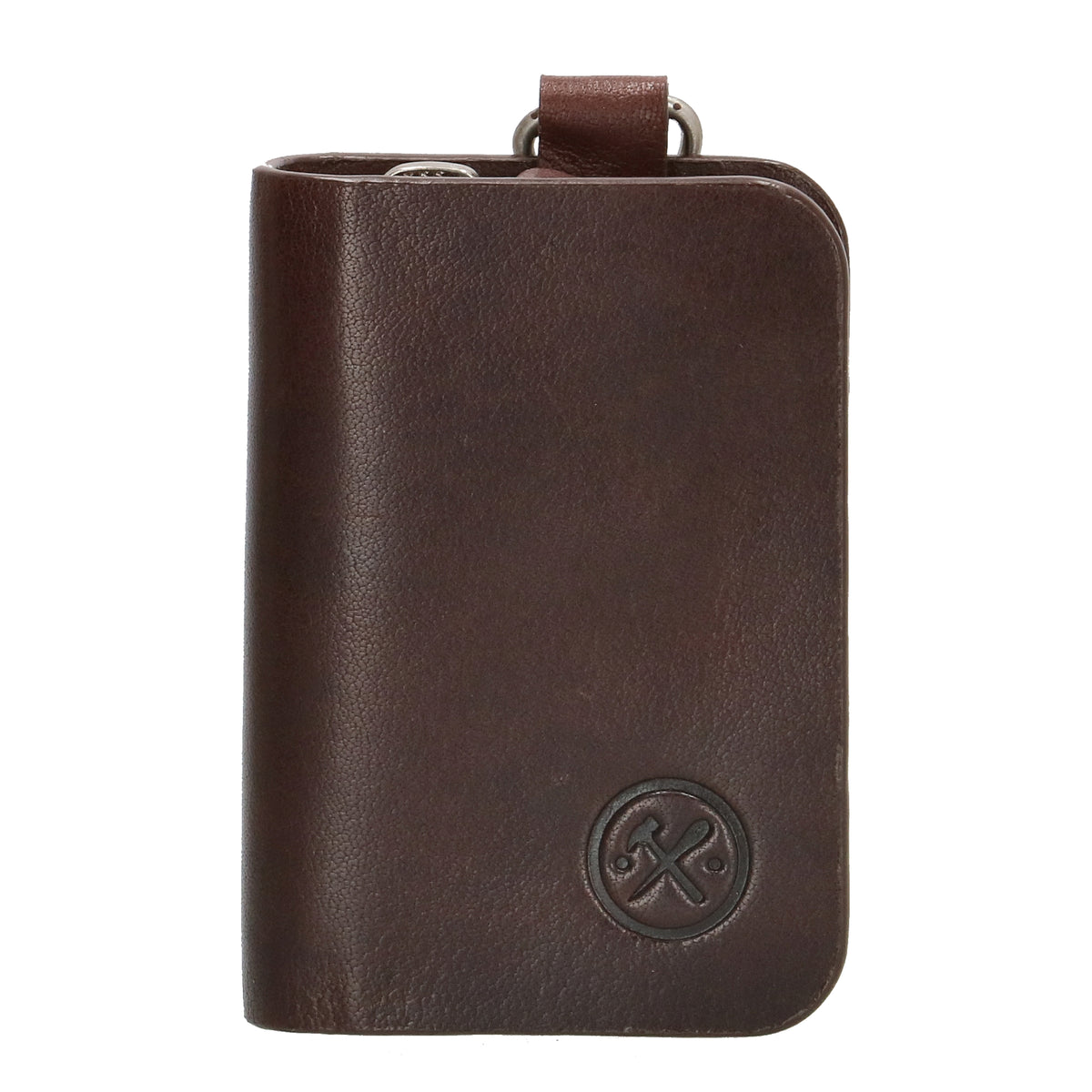 Schlüsseletui 7,5x9cm in Braun aus Leder mit Karabiner - leder-accessoires.com