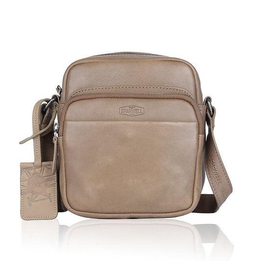 Umhängetasche aus Leder in Taupe|Grau mit Reißverschluss - leder-accessoires.com