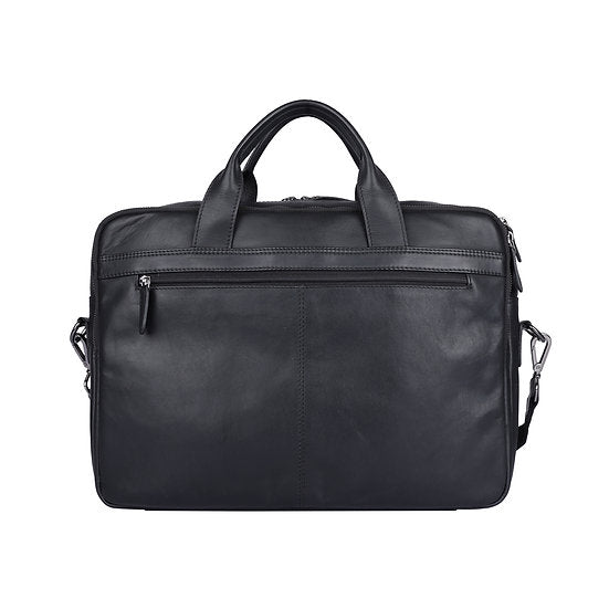 Businesstasche aus Leder in Schwarz mit Reißverschluss und Vortasche - leder-accessoires.com