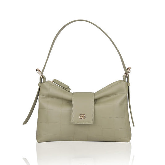 Schultertasche | Kurzgriff 28x18cm in Mint mit Krokooptik - leder-accessoires.com