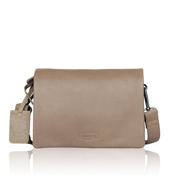 Umhängetasche aus Leder in Taupe|Grau mit Überschlag - leder-accessoires.com