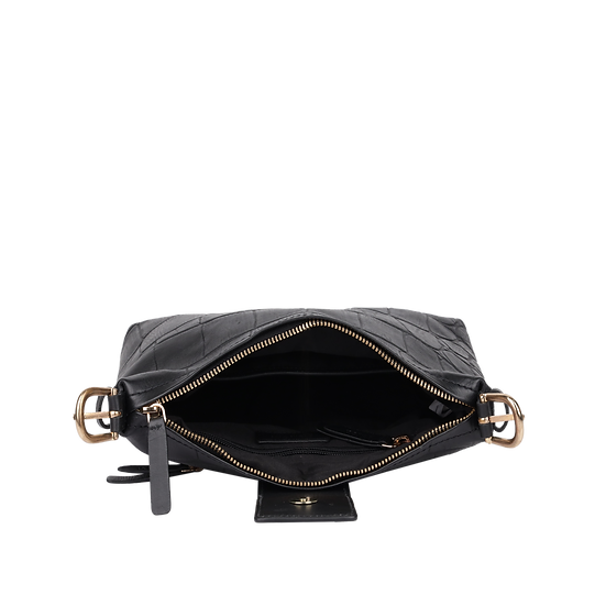 Schultertasche | Kurzgriff 28x18cm in Schwarz mit Krokooptik - leder-accessoires.com