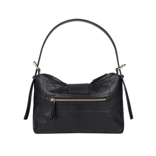 Schultertasche | Kurzgriff 28x18cm in Schwarz mit Krokooptik - leder-accessoires.com
