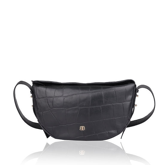 Umhängetasche in Bananenform 36x22cm in Schwarz mit Krokooptik - leder-accessoires.com