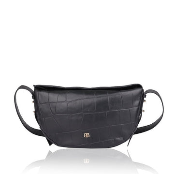 Umhängetasche in Bananenform 36x22cm in Schwarz mit Krokooptik - leder-accessoires.com
