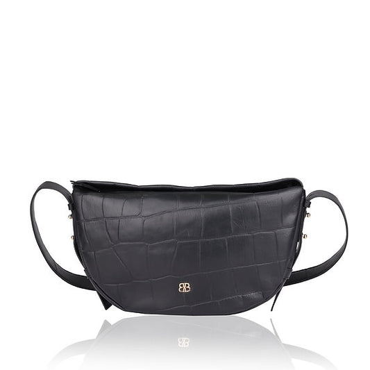 Umhängetasche in Bananenform 36x22cm in Schwarz mit Krokooptik - leder-accessoires.com