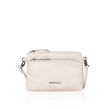 Umhängetasche 22,5x16cm in Beige mit Reißverschluss - leder-accessoires.com