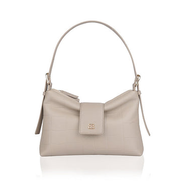 Schultertasche | Kurzgriff 28x18cm in Beige mit Krokooptik - leder-accessoires.com