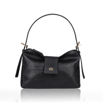 Schultertasche | Kurzgriff 28x18cm in Schwarz mit Krokooptik - leder-accessoires.com