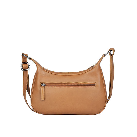 Umhängetasche in Bananenform 27x15cm in Cognac mit Reißverschluss - leder-accessoires.com